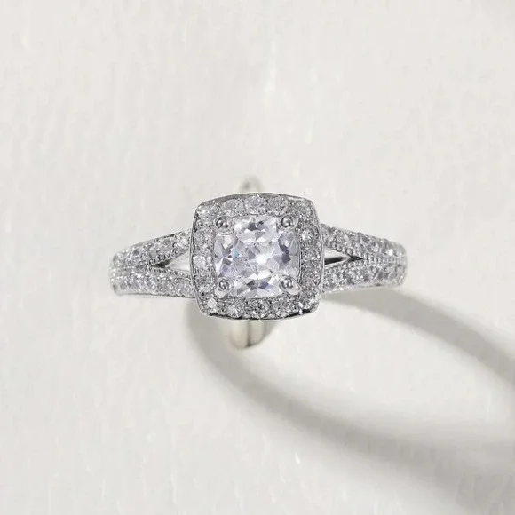 ▶NEW LUXURY 14K WHITE GOLD SQUARE GEM DIAMOND ENGAGEMENT RING FOR WOMEN, K774